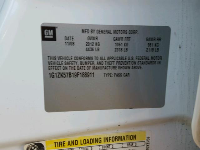 1G1ZK57B19F188911 - 2009 CHEVROLET MALIBU LTZ 白色 照片 10