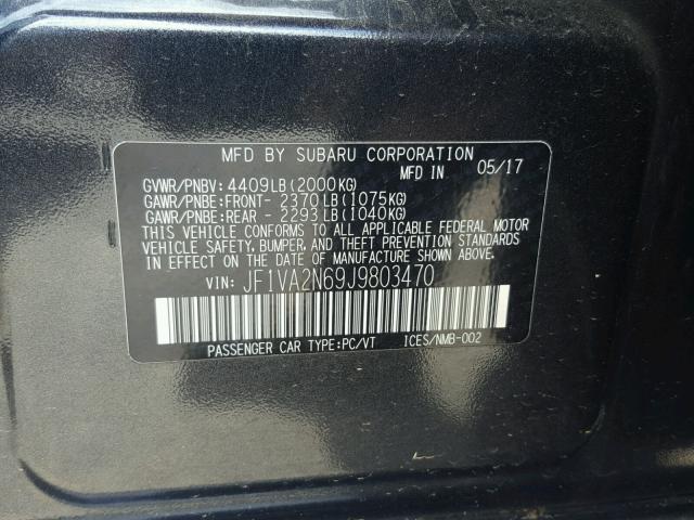 JF1VA2N69J9803470 - 2018 SUBARU WRX STI GRAY photo 10