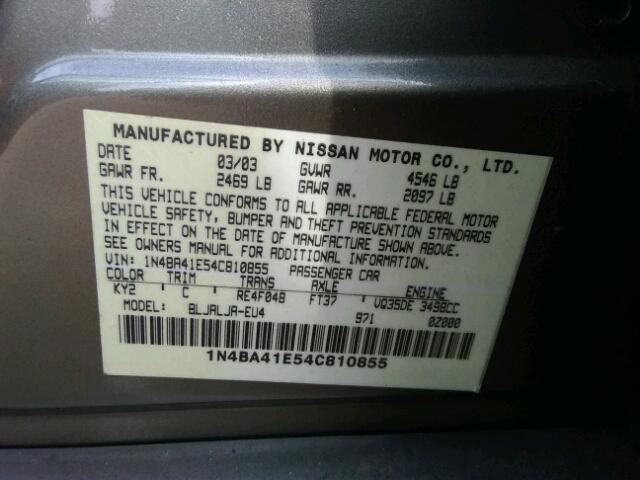 1N4BA41E54C810855 - 2004 NISSAN MAXIMA SE BEIGE photo 10