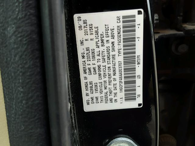 1HGCP2F46AA003707 - 2010 HONDA ACCORD LXP BLACK photo 10