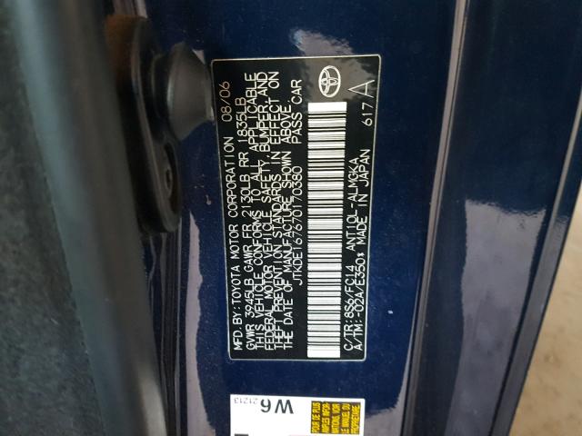 JTKDE167670170380 - 2007 TOYOTA SCION TC 蓝色 照片 10