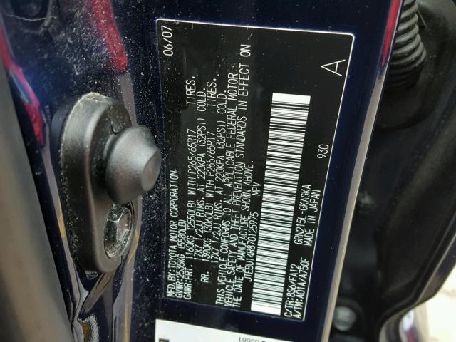 JTEBU14R870125975 - 2007 TOYOTA 4RUNNER SR BLUE photo 10