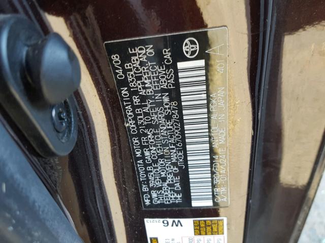 JTKDE167090278478 - 2009 TOYOTA SCION TC 紫色 照片 10