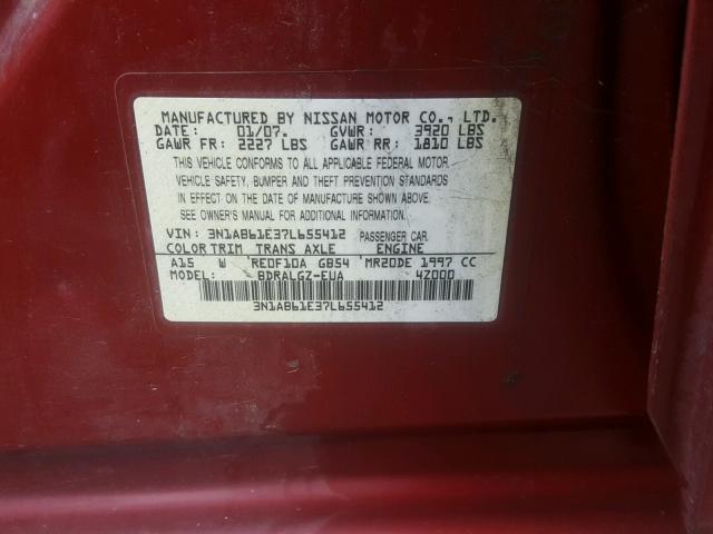 3N1AB61E37L655412 - 2007 NISSAN SENTRA 2.0 RED photo 10