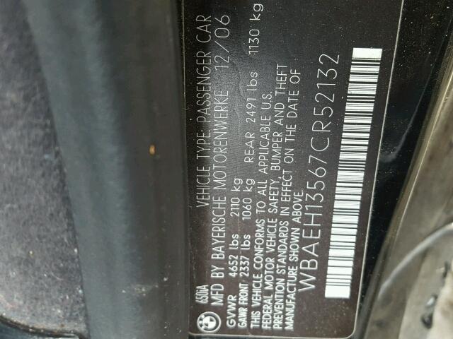 WBAEH13567CR52132 - 2007 BMW 650 I BLACK photo 10