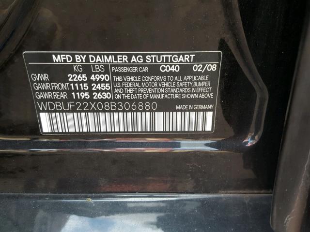 WDBUF22X08B306880 - 2008 MERCEDES-BENZ E 320 CDI BLACK photo 10