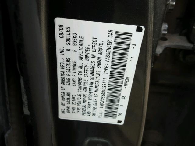 1HGCP26849A022111 - 2009 HONDA ACCORD EXL CHARCOAL photo 10