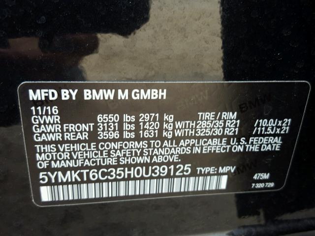 5YMKT6C35H0U39125 - 2017 BMW X5 M BLACK photo 10
