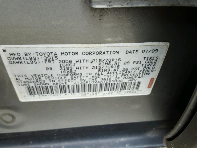 JT3GP10V4X7065032 - 1999 TOYOTA RAV4 SILVER photo 10