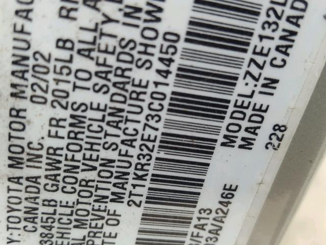 2T1KR32E73C014450 - 2003 TOYOTA MATRIX 银色 照片 10