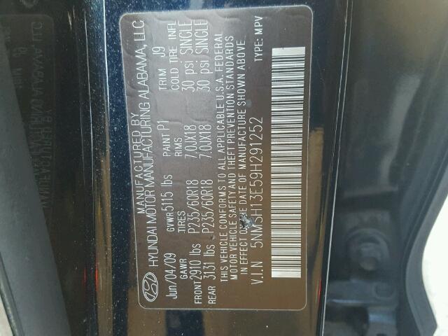 5NMSH13E59H291252 - 2009 HYUNDAI SANTA FE S BLUE photo 10