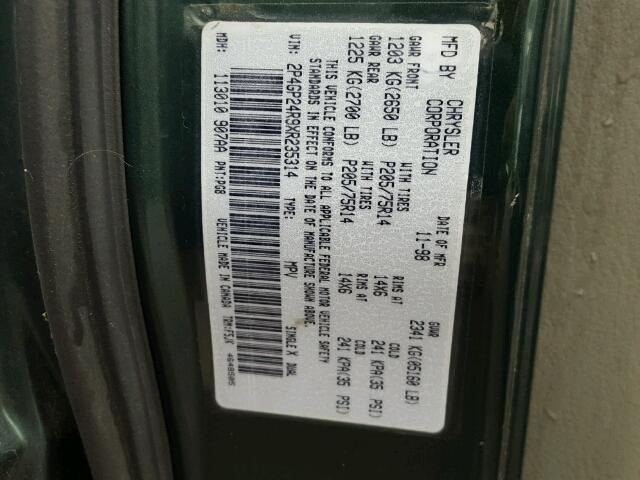 2P4GP24R9XR235314 - 1999 PLYMOUTH GRAND VOYA GREEN photo 10