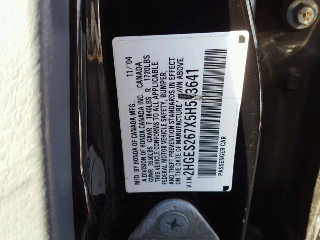 2HGES267X5H533641 - 2005 HONDA CIVIC EX 黑色 照片 10