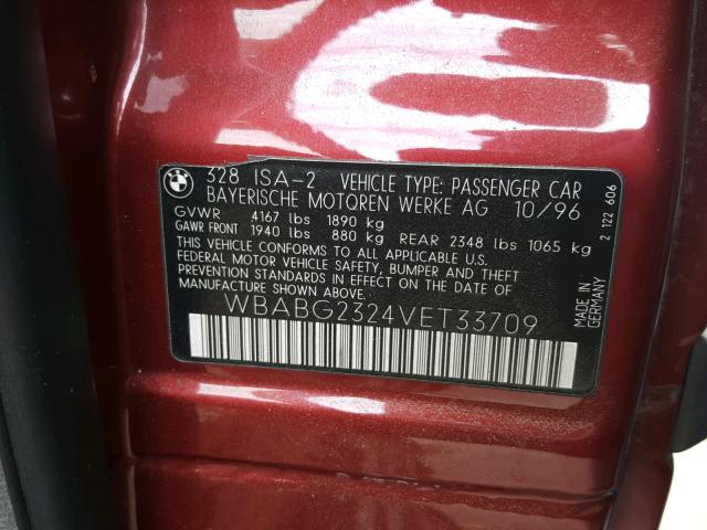 WBABG2324VET33709 - 1997 BMW 328 IS AUT RED photo 10