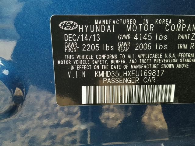 KMHD35LHXEU169817 - 2014 HYUNDAI ELANTRA GT BLUE photo 10