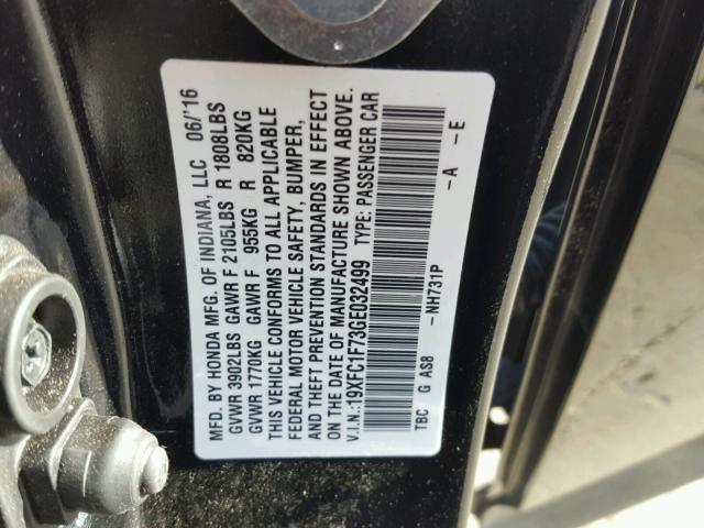 19XFC1F73GE032499 - 2016 HONDA CIVIC EXL 黑色 照片 10