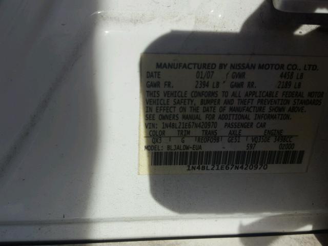 1N4BL21E67N420970 - 2007 NISSAN ALTIMA 3.5 WHITE photo 10