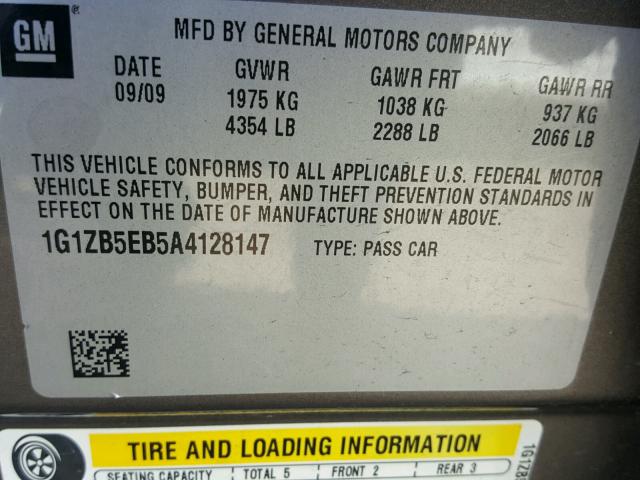 1G1ZB5EB5A4128147 - 2010 CHEVROLET MALIBU LS 灰色 照片 10