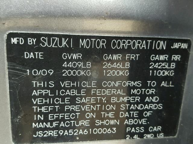 JS2RE9A52A6100063 - 2010 SUZUKI KIZASHI GT SILVER photo 10