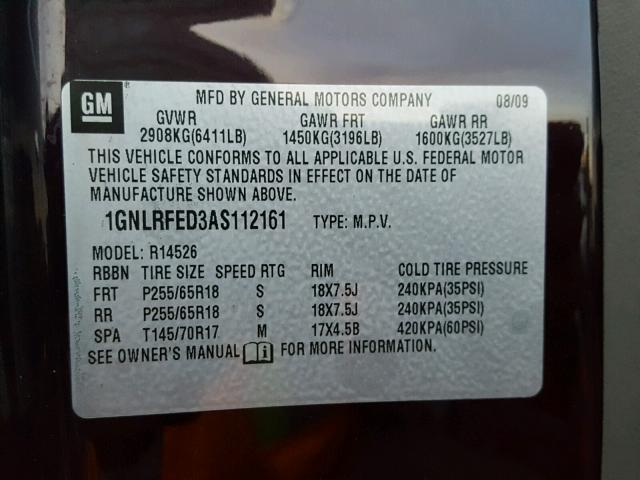 1GNLRFED3AS112161 - 2010 CHEVROLET TRAVERSE L PURPLE photo 10