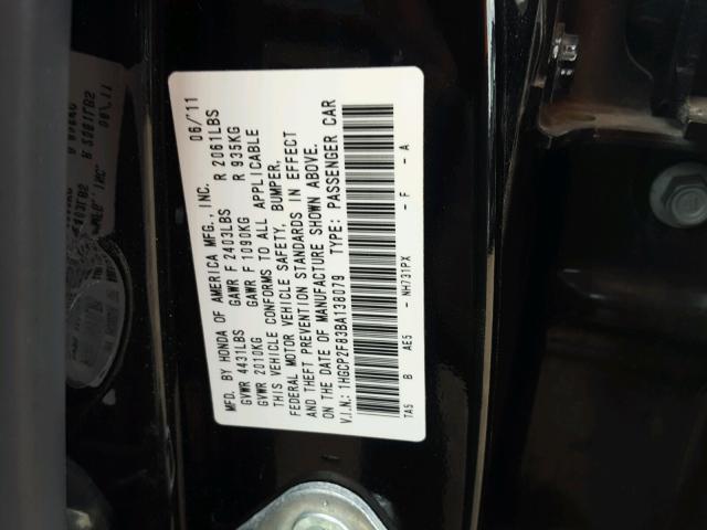 1HGCP2F83BA138079 - 2011 HONDA ACCORD EXL BLACK photo 10