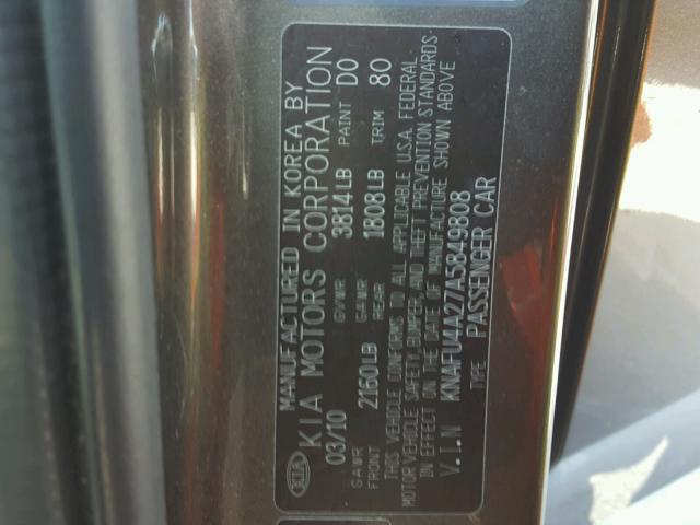 KNAFU4A27A5849808 - 2010 KIA FORTE EX BROWN photo 10