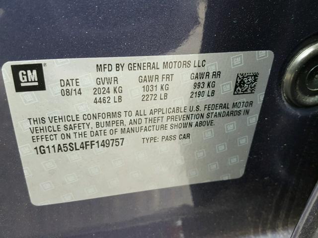 1G11A5SL4FF149757 - 2015 CHEVROLET MALIBU LS 蓝色 照片 10