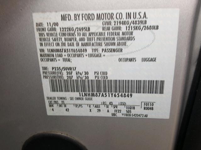 1LNHM87A51Y654849 - 2001 LINCOLN LS SILVER photo 10