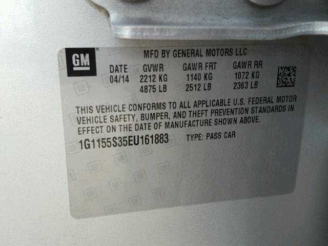 1G1155S35EU161883 - 2014 CHEVROLET IMPALA LTZ SILVER photo 10