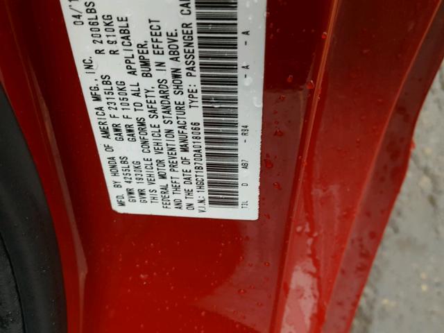 1HGCT1B70DA018066 - 2013 HONDA ACCORD EX RED photo 10