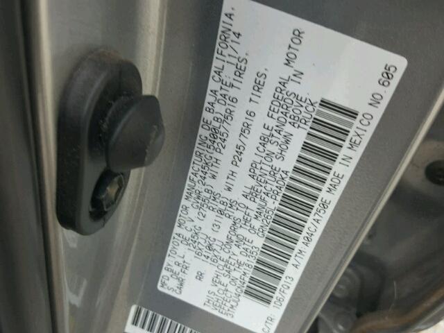 3TMJU4GN4FM181353 - 2015 TOYOTA TACOMA DOU SILVER photo 10