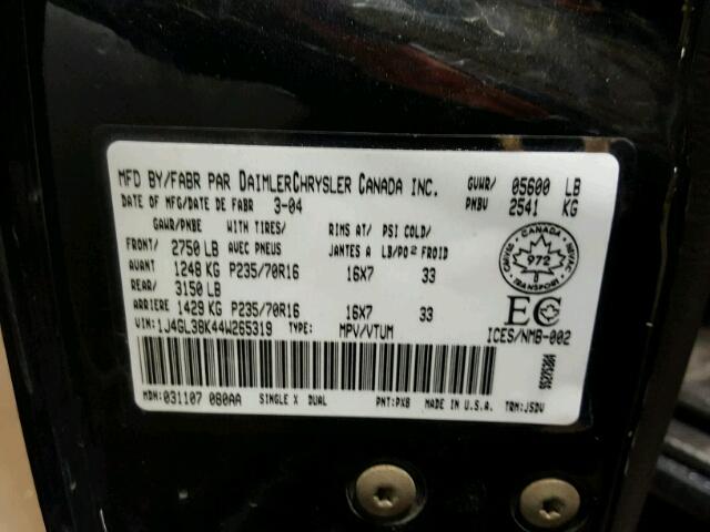 1J4GL38K44W265319 - 2004 JEEP LIBERTY RE BLACK photo 10