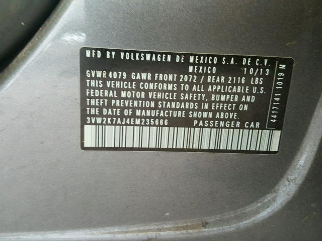 3VW2K7AJ4EM235666 - 2014 VOLKSWAGEN JETTA BASE SILVER photo 10