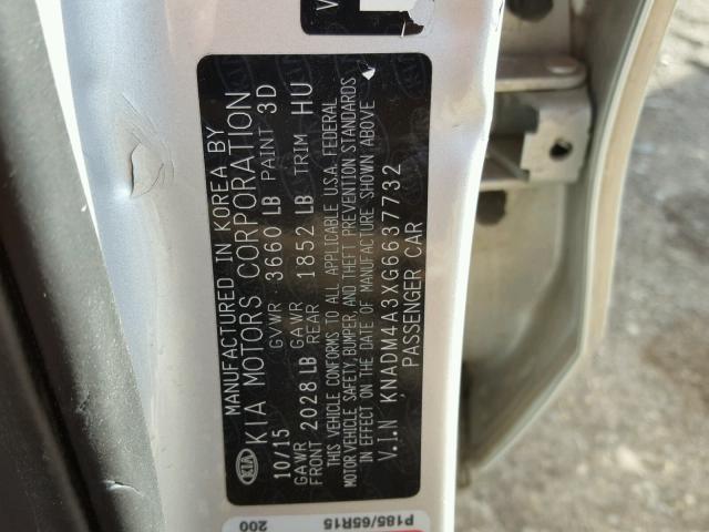 KNADM4A3XG6637732 - 2016 KIA RIO LX GRAY photo 10