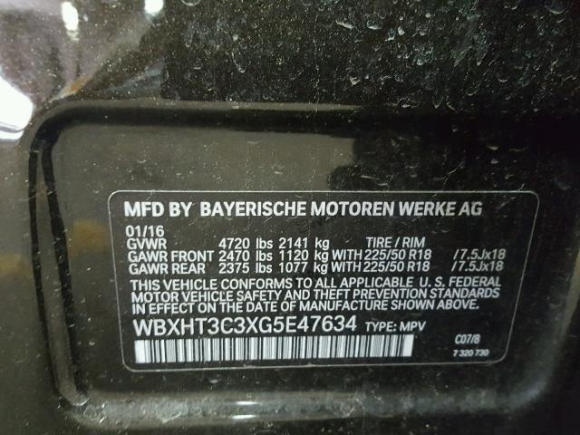 WBXHT3C3XG5E47634 - 2016 BMW X1 XDRIVE2 BLACK photo 10