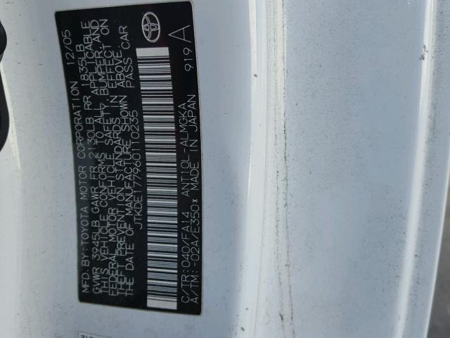 JTKDE177960110235 - 2006 TOYOTA SCION TC 白色 照片 10