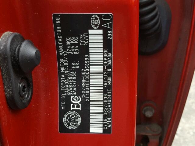 2T1BU4EE0DC058999 - 2013 TOYOTA COROLLA BA RED photo 10