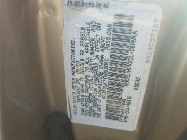 4T1BF22K7YU952060 - 2000 TOYOTA CAMRY LE 棕色 照片 10