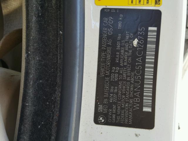 WBANU5C51AC126735 - 2010 BMW 528 I WHITE photo 10