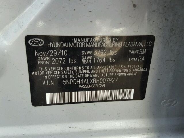 5NPDH4AEXBH007927 - 2011 HYUNDAI ELANTRA GL SILVER photo 10