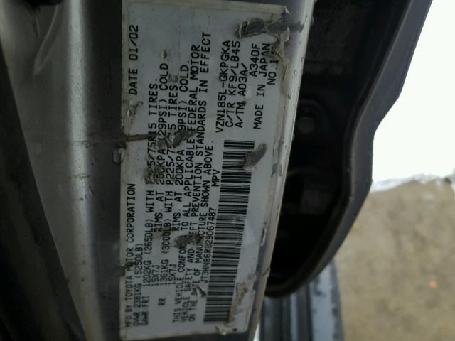 JT3HN86R829067487 - 2002 TOYOTA 4RUNNER SR GRAY photo 10