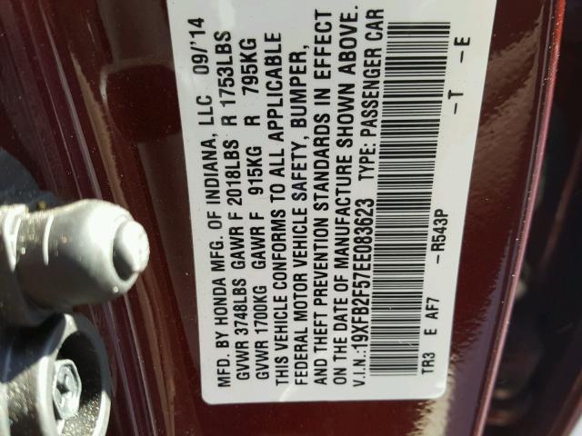 19XFB2F57EE083623 - 2014 HONDA CIVIC LX MAROON photo 10