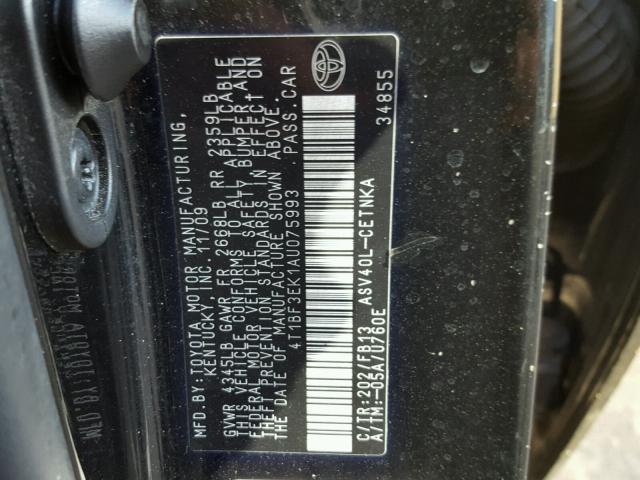 4T1BF3EK1AU075993 - 2010 TOYOTA CAMRY BASE BLACK photo 10