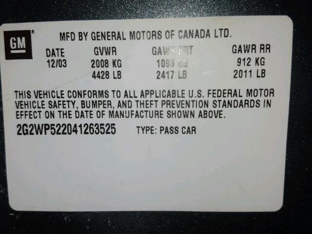 2G2WP522041263525 - 2004 PONTIAC GRAND PRIX GRAY photo 10