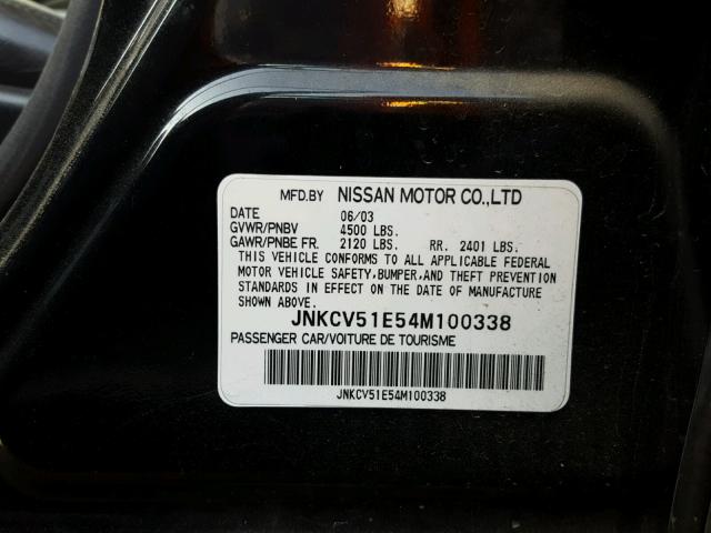 JNKCV51E54M100338 - 2004 INFINITI G35 BLACK photo 10