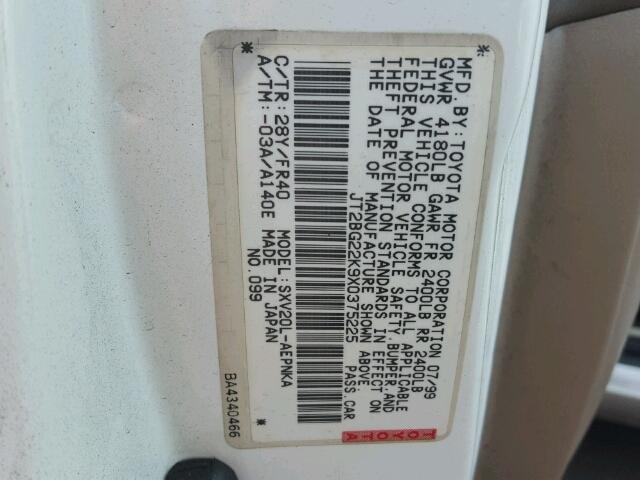 JT2BG22K9X0375225 - 1999 TOYOTA CAMRY LE თეთრი ფოტო 10