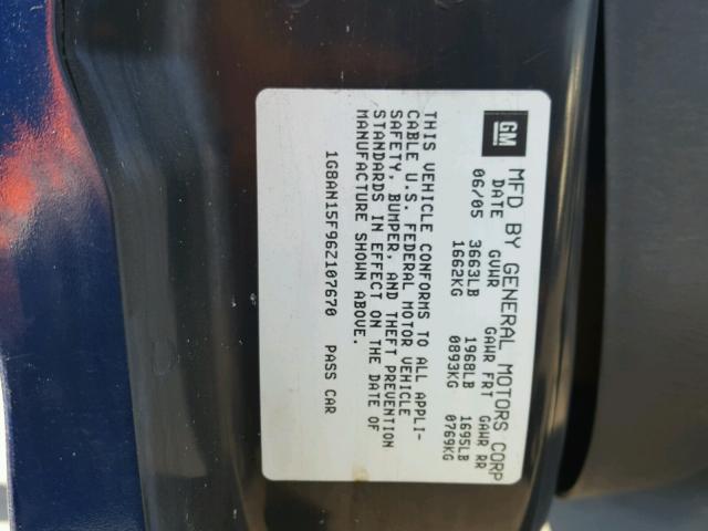 1G8AN15F96Z107670 - 2006 SATURN ION LEVEL BLUE photo 10