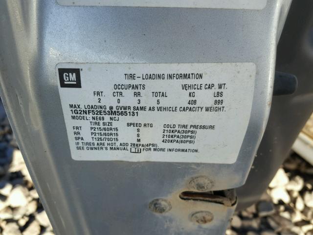 1G2NF52E53M565131 - 2003 PONTIAC GRAND AM S SILVER photo 10