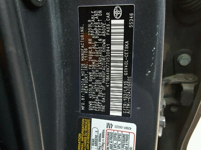 4T1BK46K77U530841 - 2007 TOYOTA CAMRY NEW GRAY photo 10