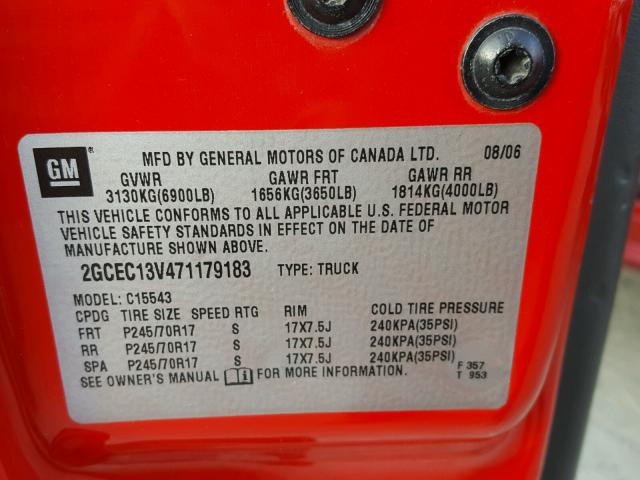 2GCEC13V471179183 - 2007 CHEVROLET SILVERADO RED photo 10